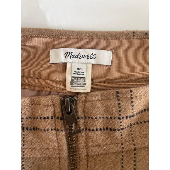Madewell Zip-Front Mini Skirt in Windowpane Camel Wool Blend Women’s - Size 00 - Picture 7 of 8